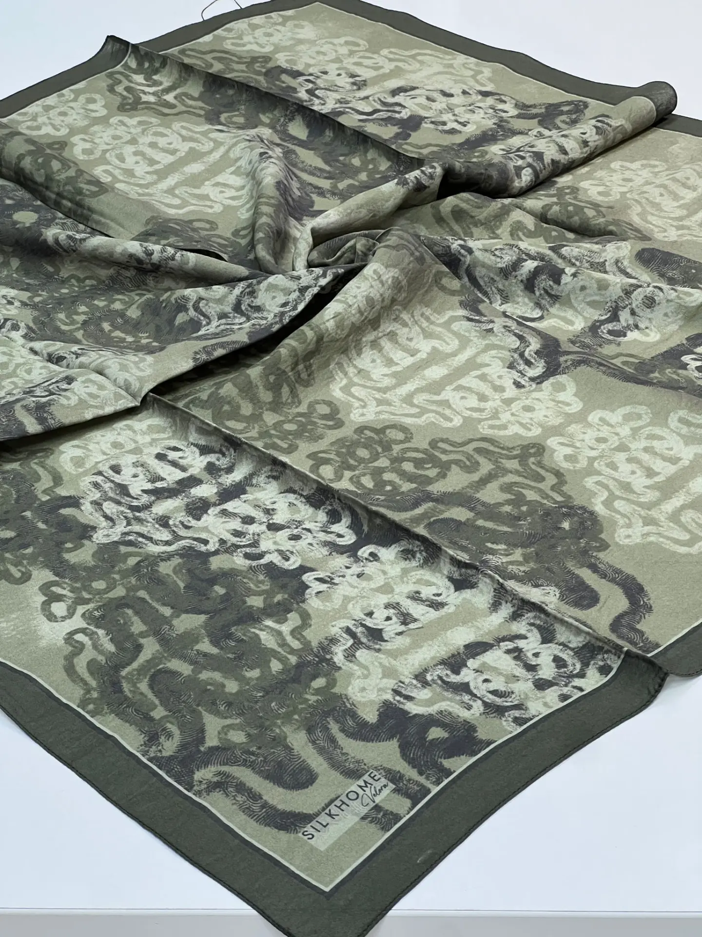 SİLK HOME VELORA EŞARP PASTEL DESEN 1044 HAKİ YEŞİL