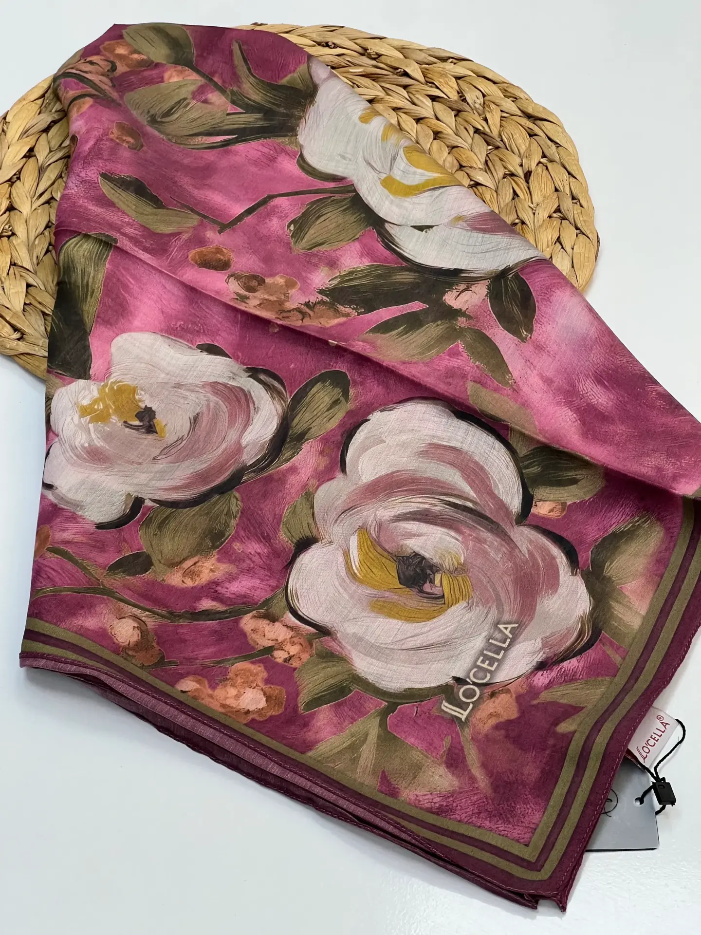 ÇİÇEK DESEN MODAL İPEK EŞARP KOYU PEMBE