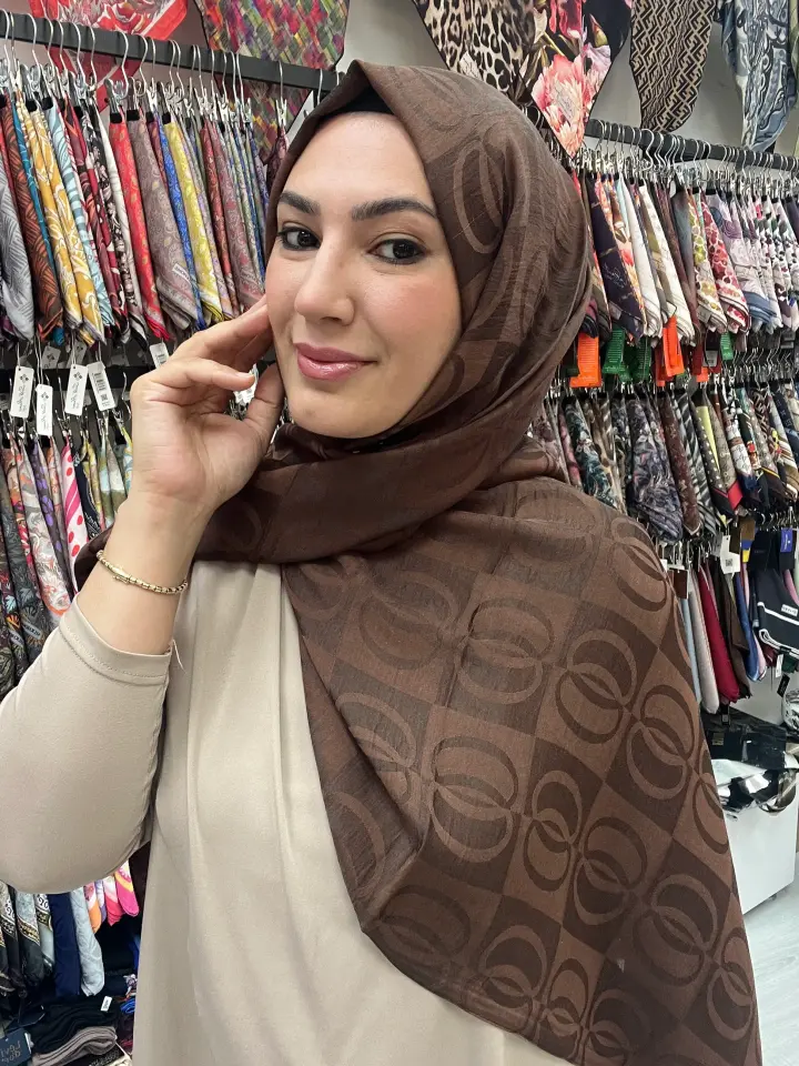 HALKA DESEN FLOŞLU ŞAL YAZLIK KUMAŞ 1058 ÇİKOLATA KAHVE